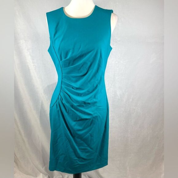 Calvin Klein beautiful teal green ruched side sheath dress size 8 - Picture 2 of 8